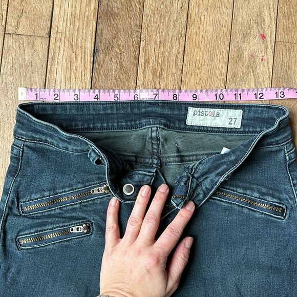 Pistola Black Vintage Moto Zipper Skinny Denim Jeans size 27 - Picture 3 of 12